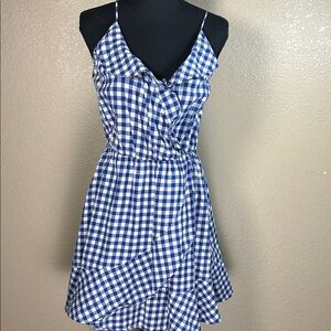 Express Blue & White Gingham Mini Dress – Size Medium